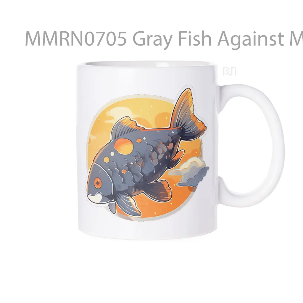 Gray Fish Against Moon Gelas Keramik Mug