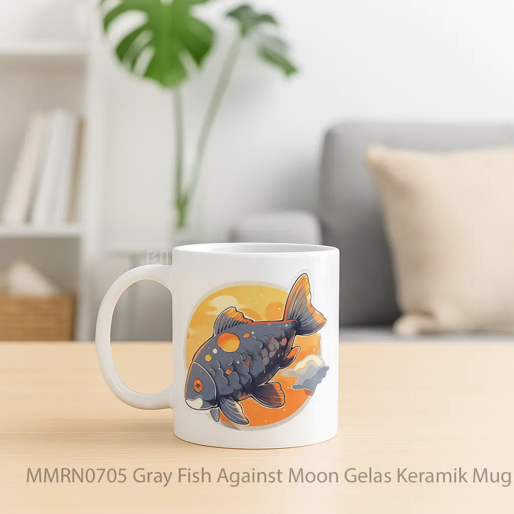 Gray Fish Against Moon Gelas Keramik Mug - Sudut 2