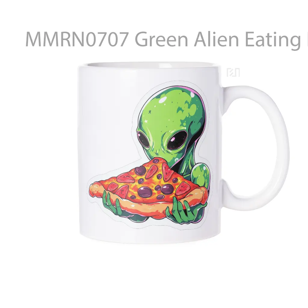 Green Alien Eating Pizza Gelas Keramik Mug