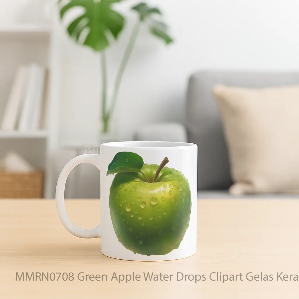 Green Apple Water Drops Clipart Gelas Keramik Mug - Sudut 2