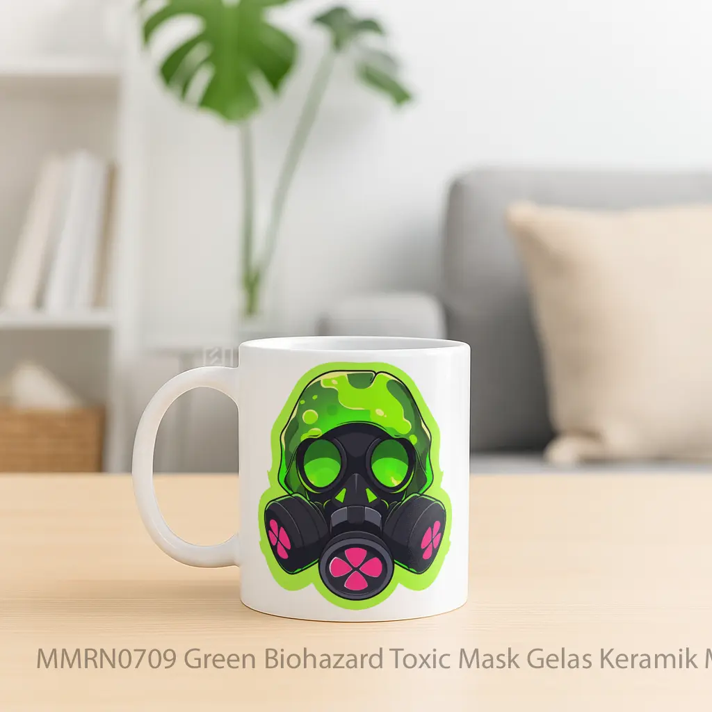 Green Biohazard Toxic Mask Gelas Keramik Mug - Sudut 2
