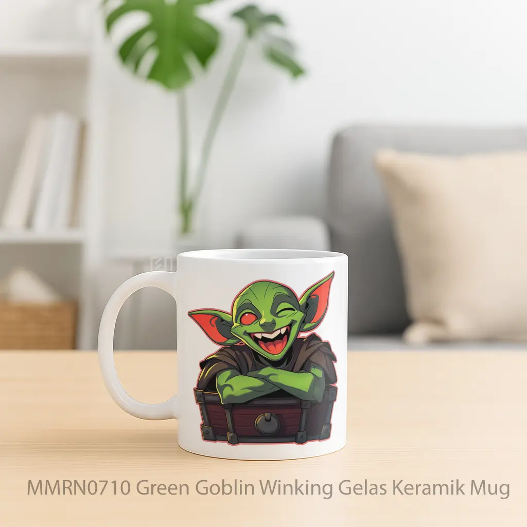 Green Goblin Winking Gelas Keramik Mug - Sudut 2
