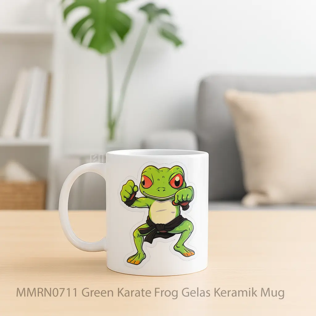 Green Karate Frog Gelas Keramik Mug - Sudut 2