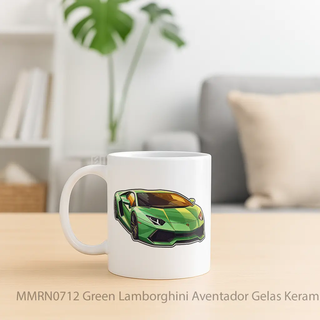 Green Lamborghini Aventador Gelas Keramik Mug - Sudut 2