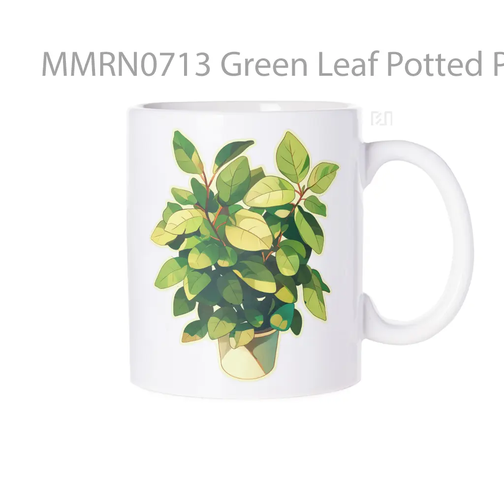 Green Leaf Potted Plant Gelas Keramik Mug