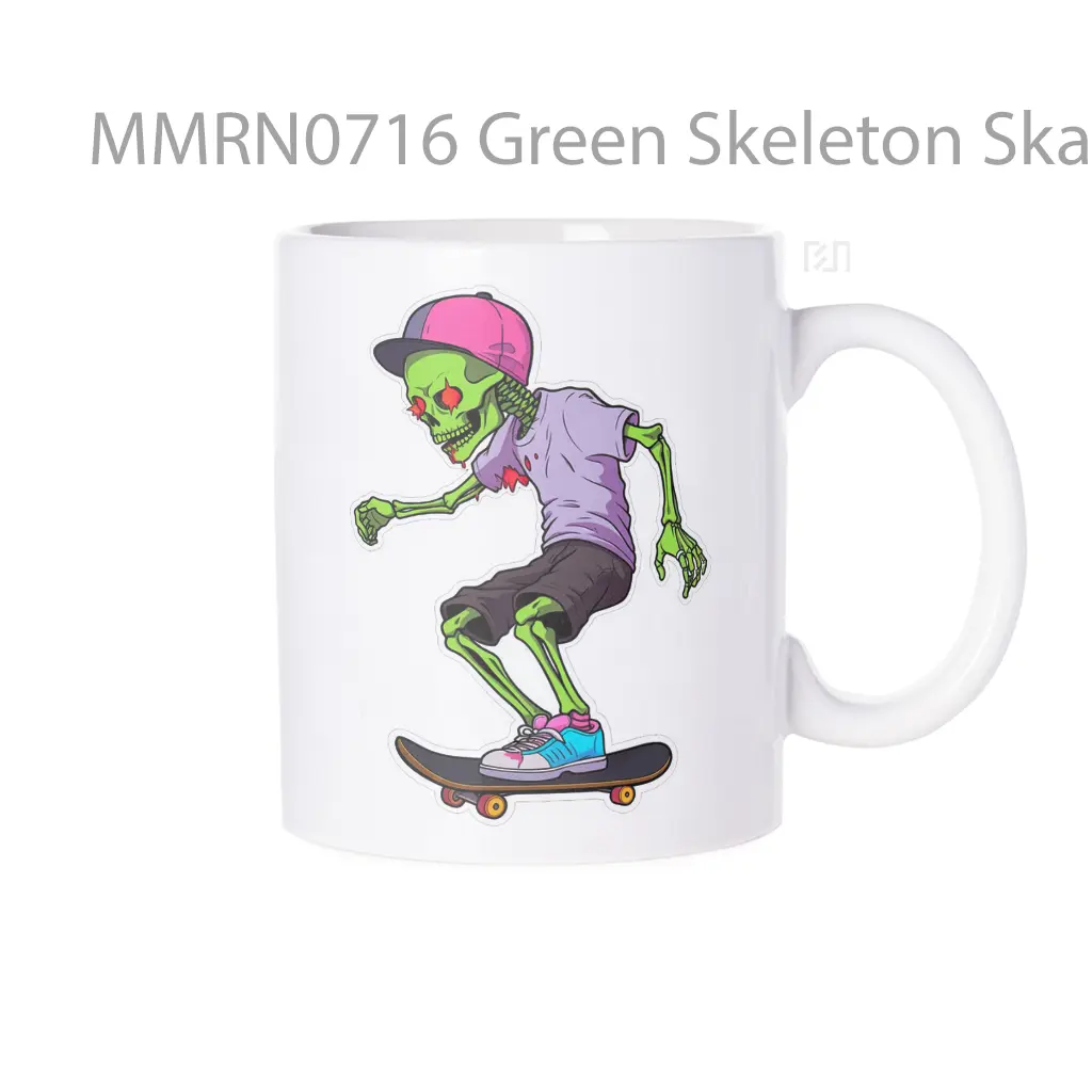 Green Skeleton Skateboarding Gelas Keramik Mug