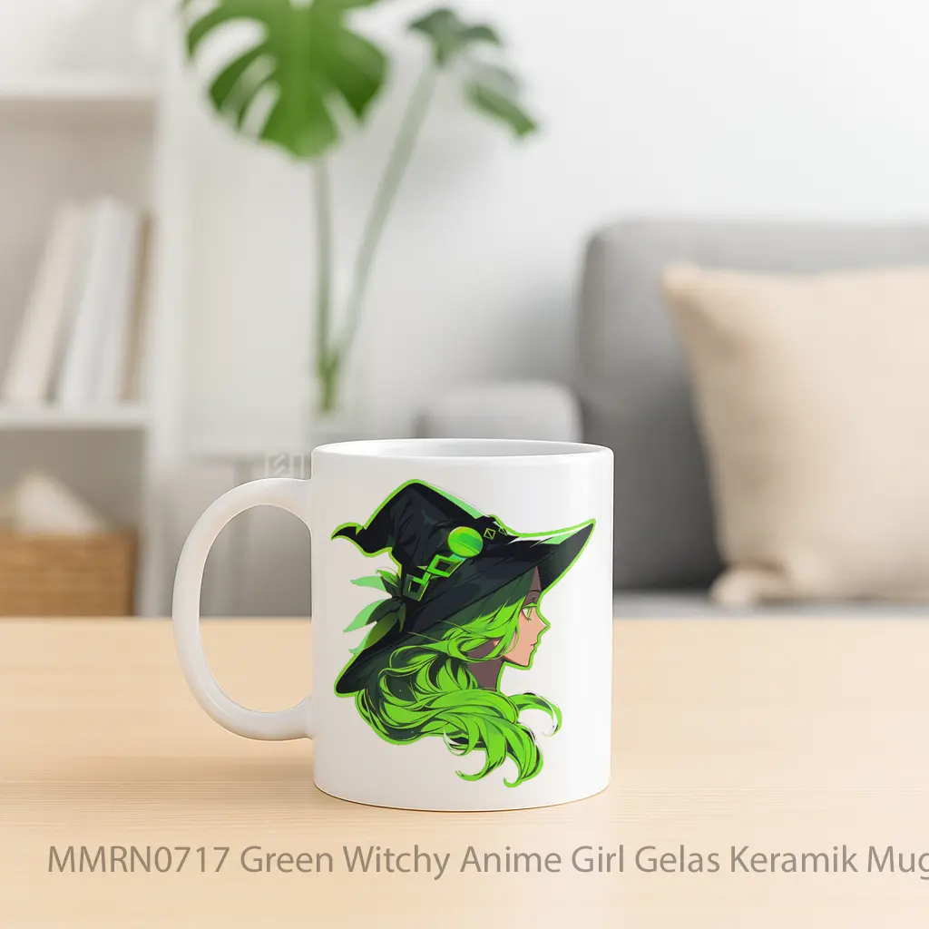 Green Witchy Anime Girl Gelas Keramik Mug - Sudut 2