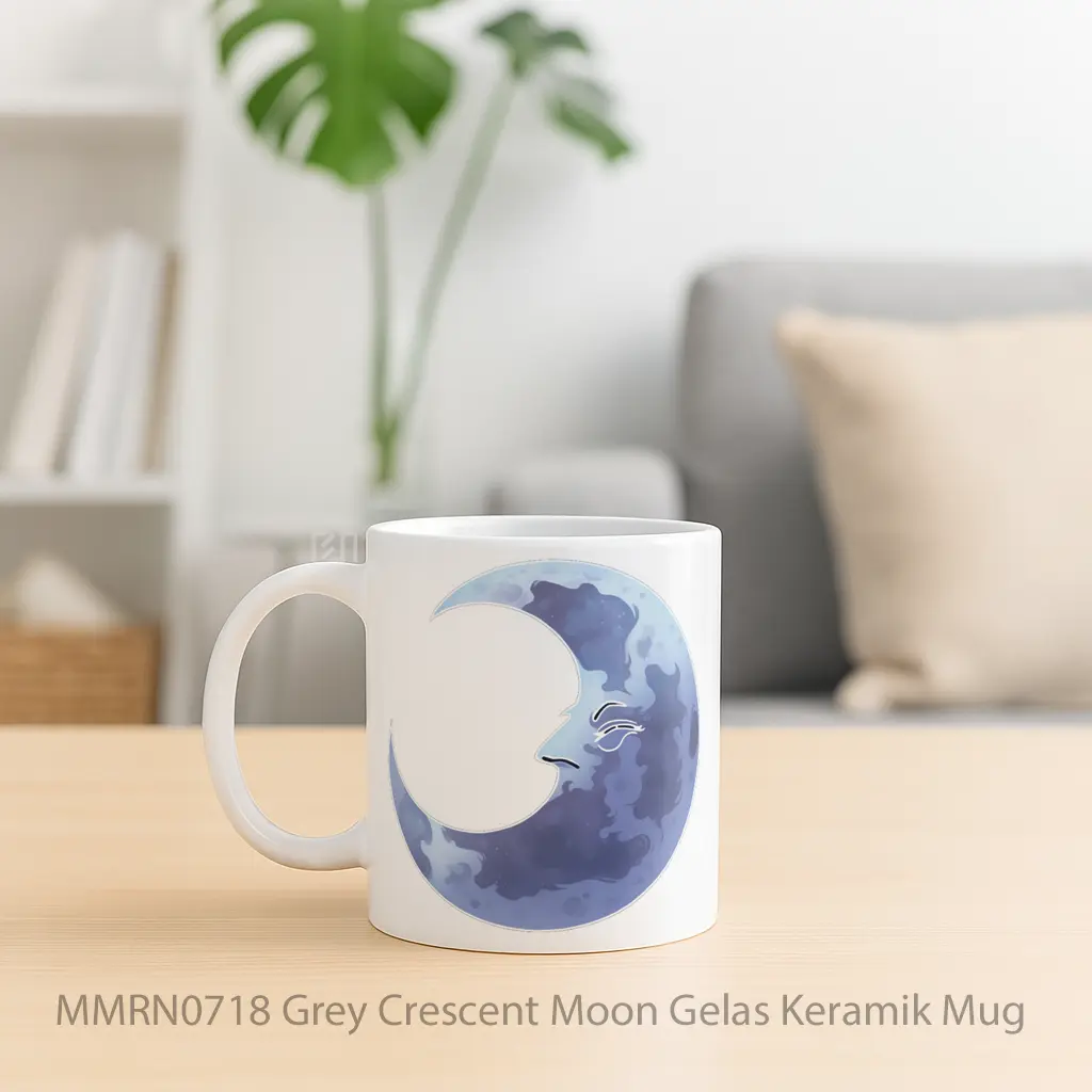 Grey Crescent Moon Gelas Keramik Mug - Sudut 2