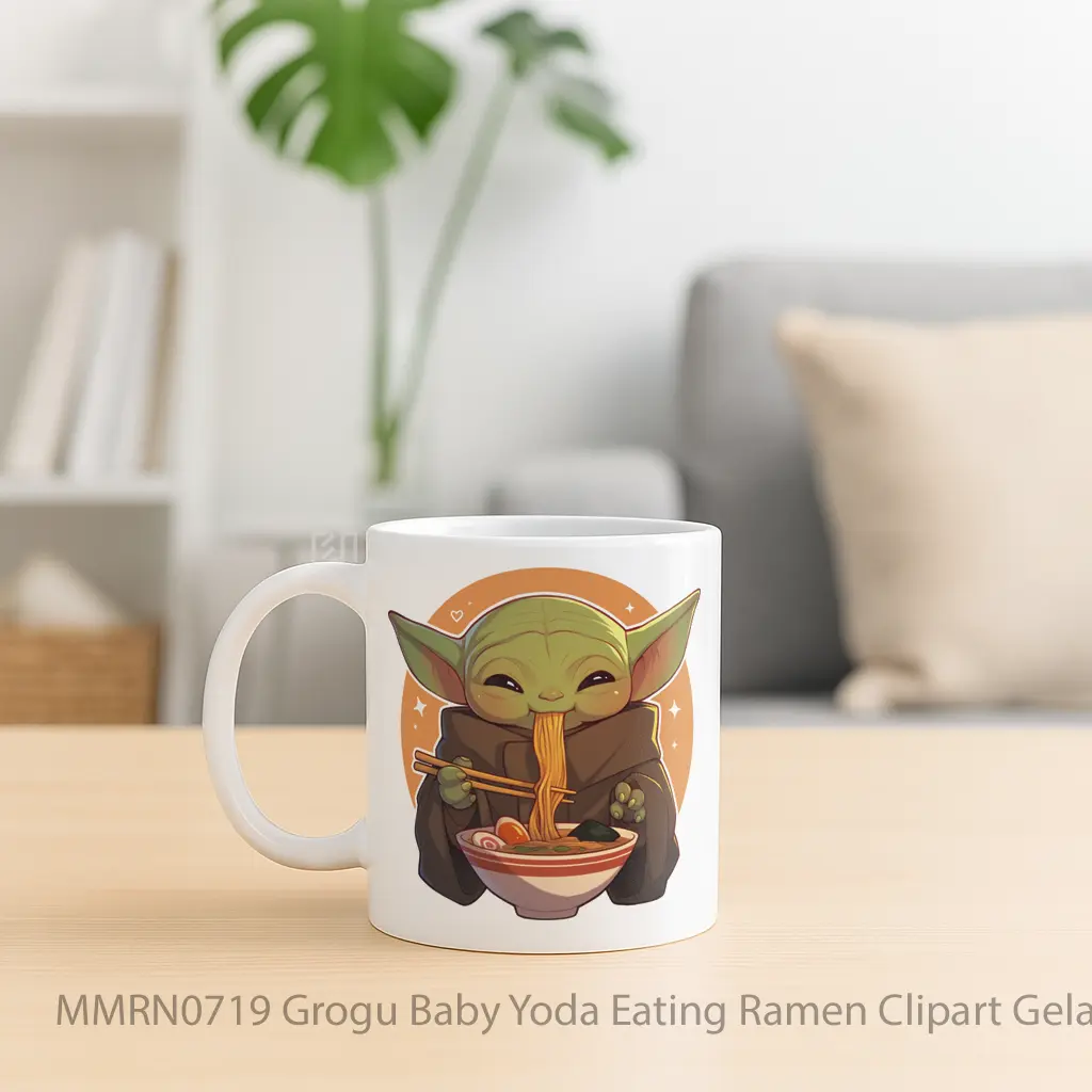 Grogu Baby Yoda Eating Ramen Clipart Gelas Keramik Mug - Sudut 2