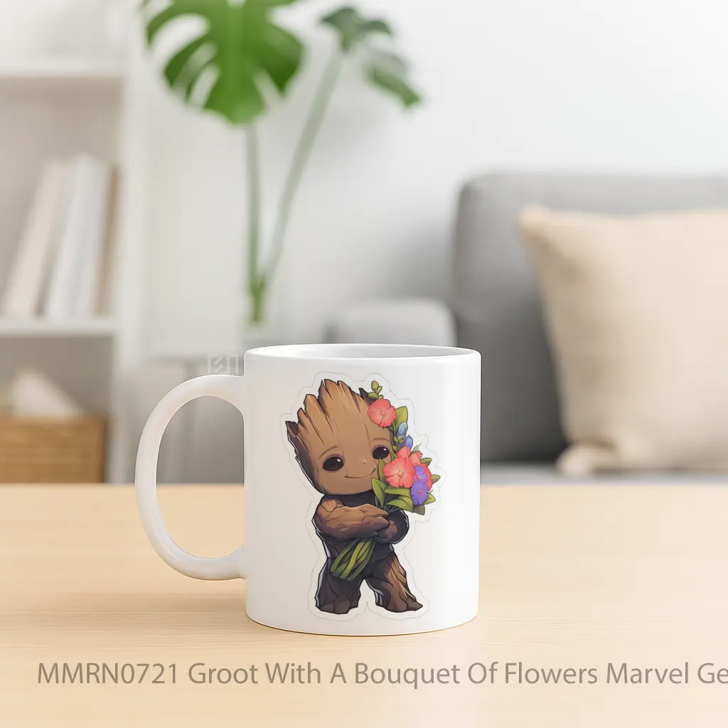 Groot With A Bouquet Of Flowers Marvel Gelas Keramik Mug - Sudut 2