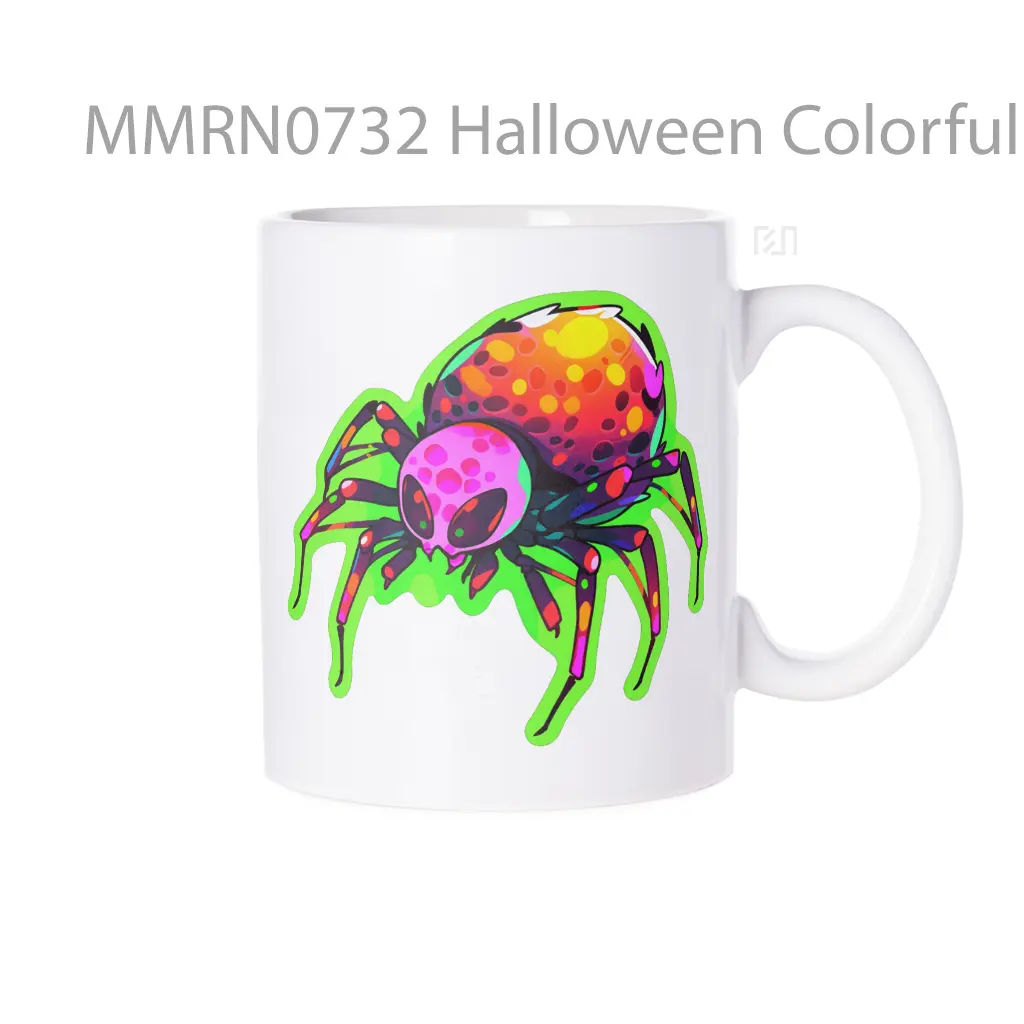 Halloween Colorful Spider Green Stroke Gelas Keramik Mug