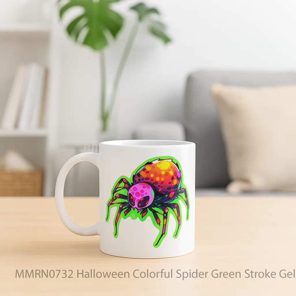 Halloween Colorful Spider Green Stroke Gelas Keramik Mug - Sudut 2