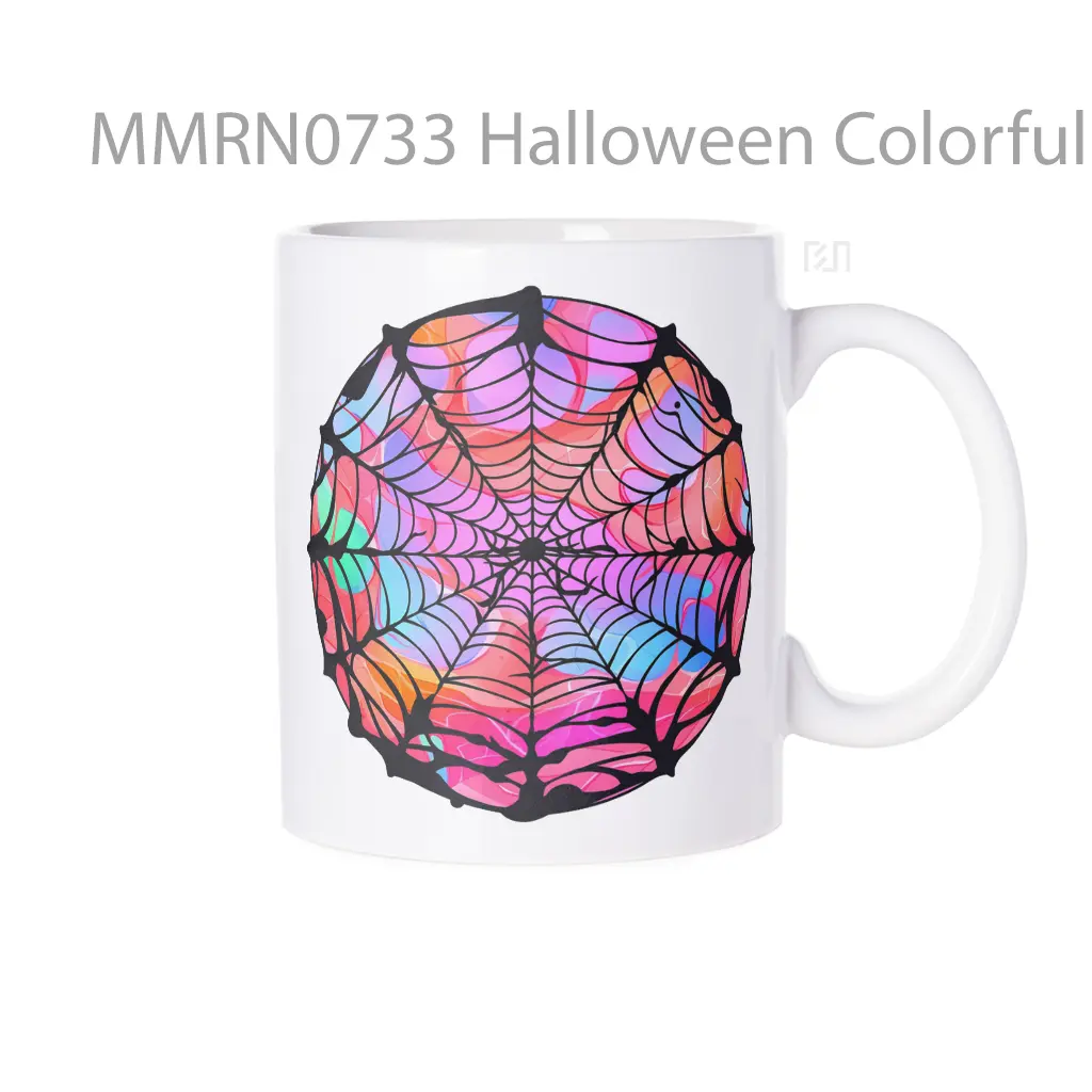 Halloween Colorful Spider Web Round Gelas Keramik Mug