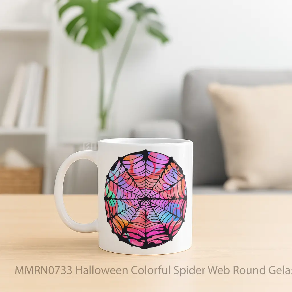 Halloween Colorful Spider Web Round Gelas Keramik Mug - Sudut 2