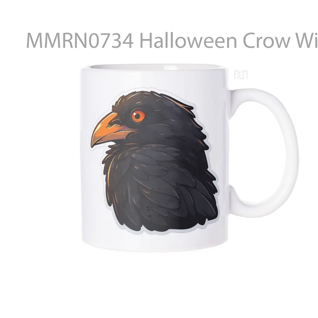 Halloween Crow With Orange Eye Gelas Keramik Mug