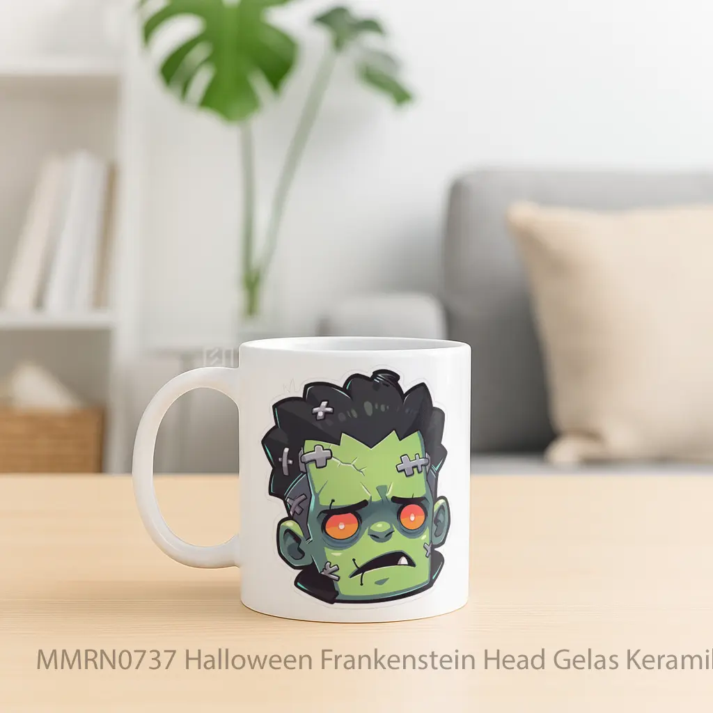 Halloween Frankenstein Head Gelas Keramik Mug - Sudut 2