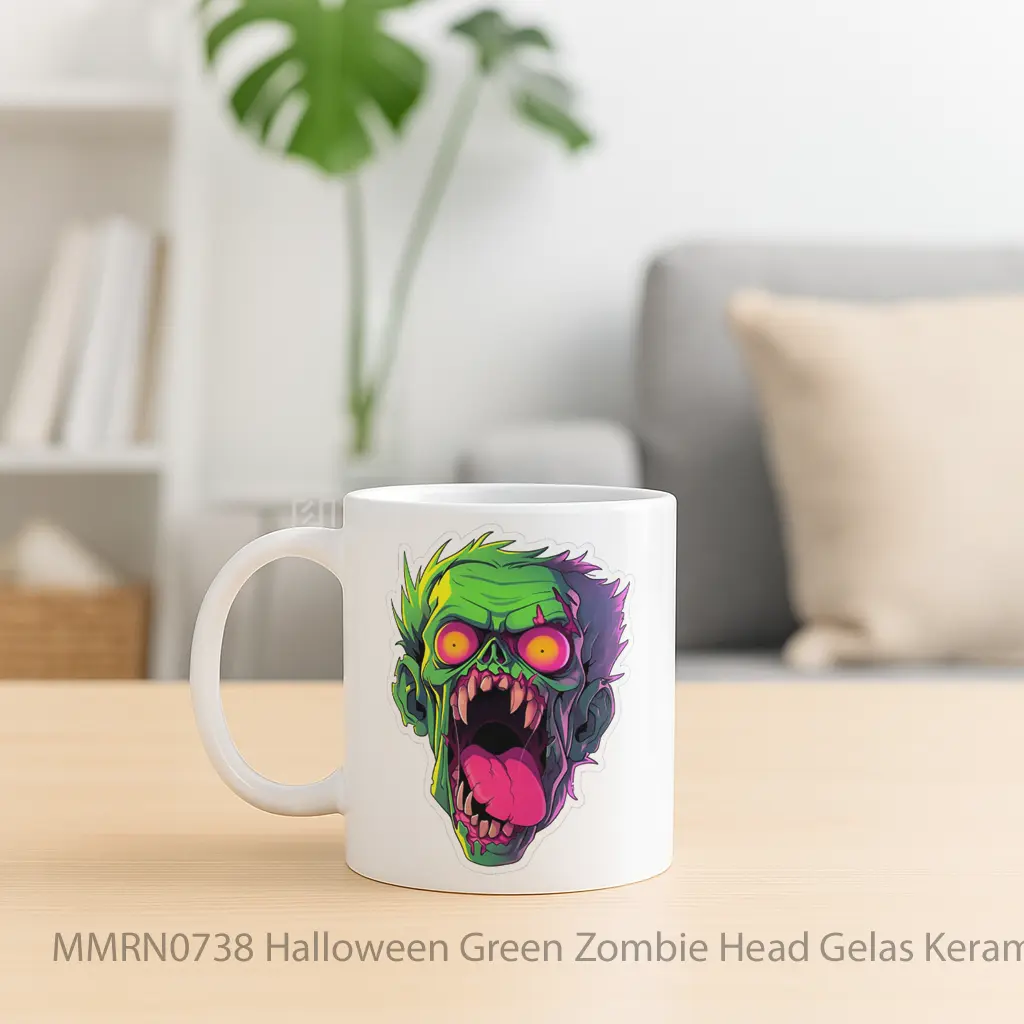 Halloween Green Zombie Head Gelas Keramik Mug - Sudut 2