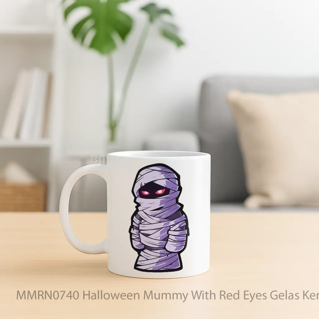 Halloween Mummy With Red Eyes Gelas Keramik Mug - Sudut 2