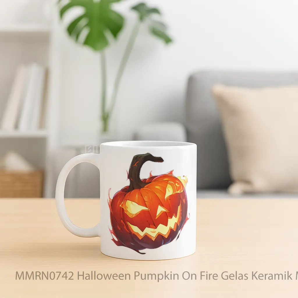 Halloween Pumpkin On Fire Gelas Keramik Mug - Sudut 2