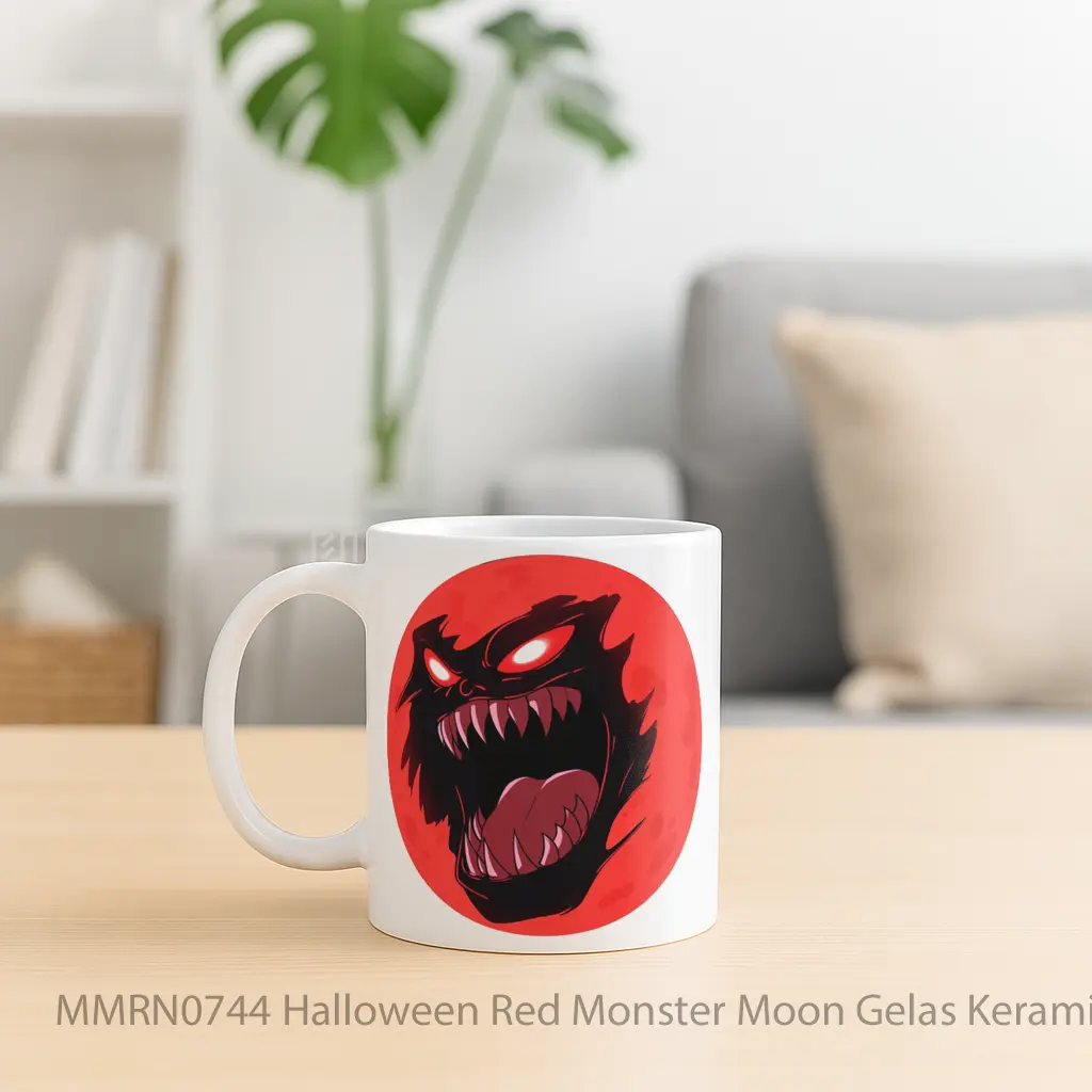 Halloween Red Monster Moon Gelas Keramik Mug - Sudut 2