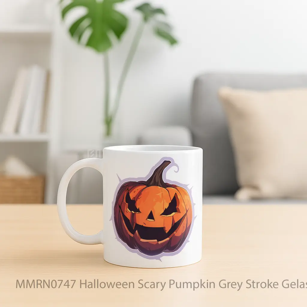 Halloween Scary Pumpkin Grey Stroke Gelas Keramik Mug - Sudut 2