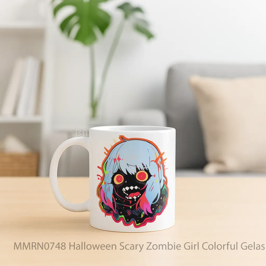 Halloween Scary Zombie Girl Colorful Gelas Keramik Mug - Sudut 2