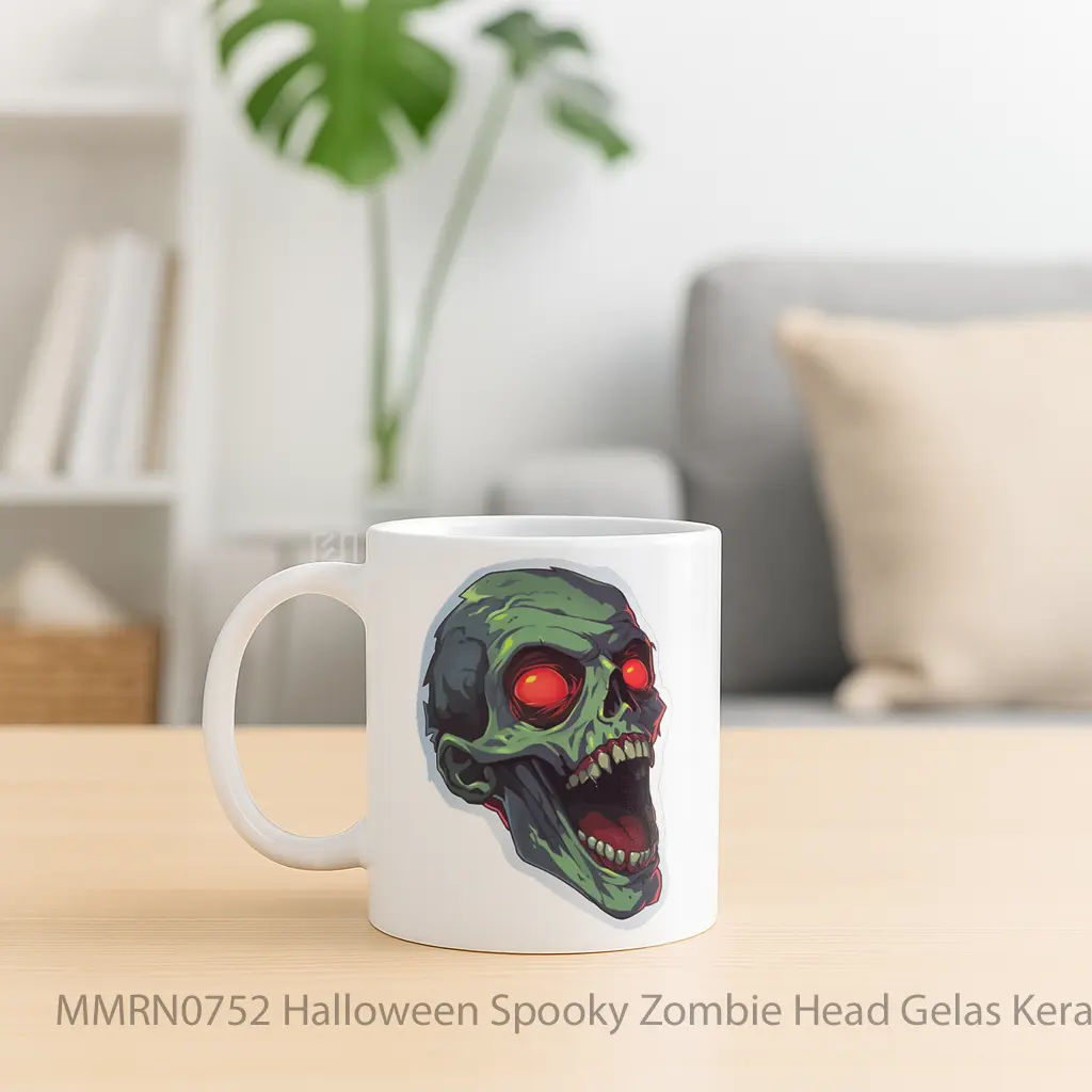 Halloween Spooky Zombie Head Gelas Keramik Mug - Sudut 2