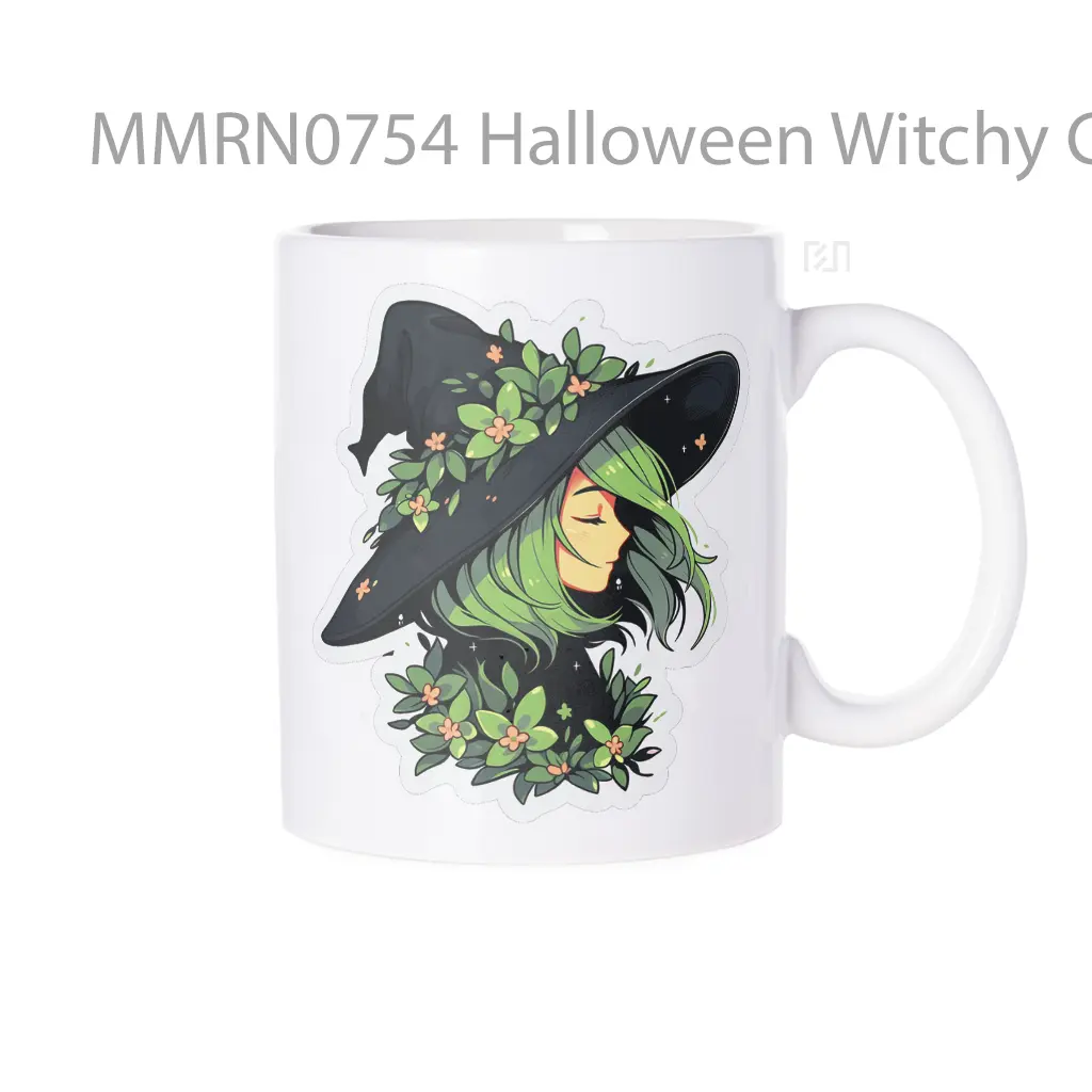 Halloween Witchy Girl Black Green Gelas Keramik Mug