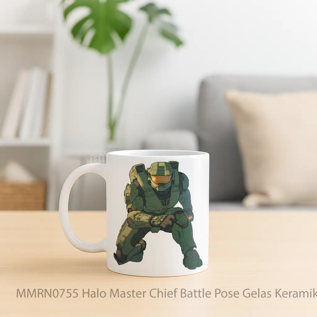 Halo Master Chief Battle Pose Gelas Keramik Mug - Sudut 2