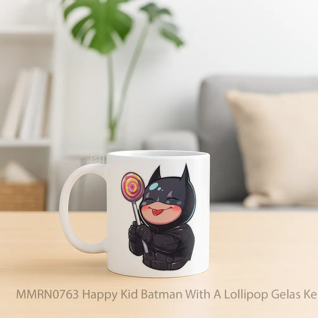 Happy Kid Batman With A Lollipop Gelas Keramik Mug - Sudut 2