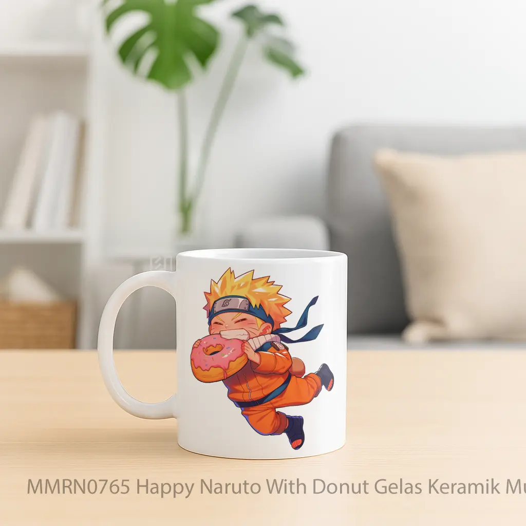 Happy Naruto With Donut Gelas Keramik Mug - Sudut 2
