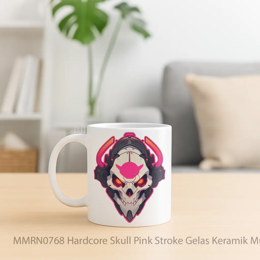 Hardcore Skull Pink Stroke Gelas Keramik Mug - Sudut 2
