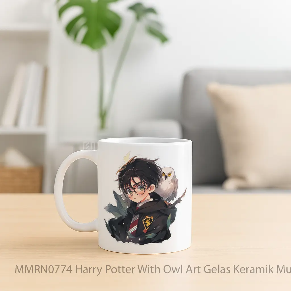 Harry Potter With Owl Art Gelas Keramik Mug - Sudut 2
