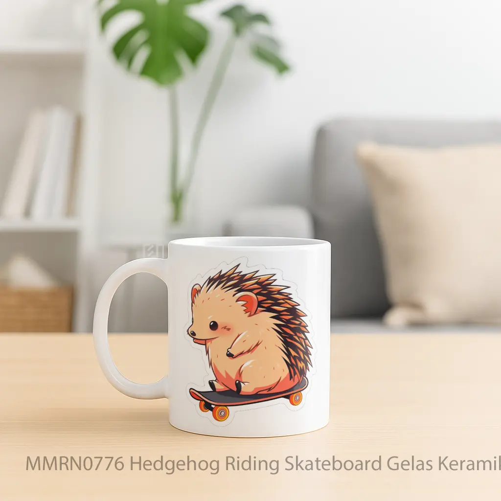 Hedgehog Riding Skateboard Gelas Keramik Mug - Sudut 2