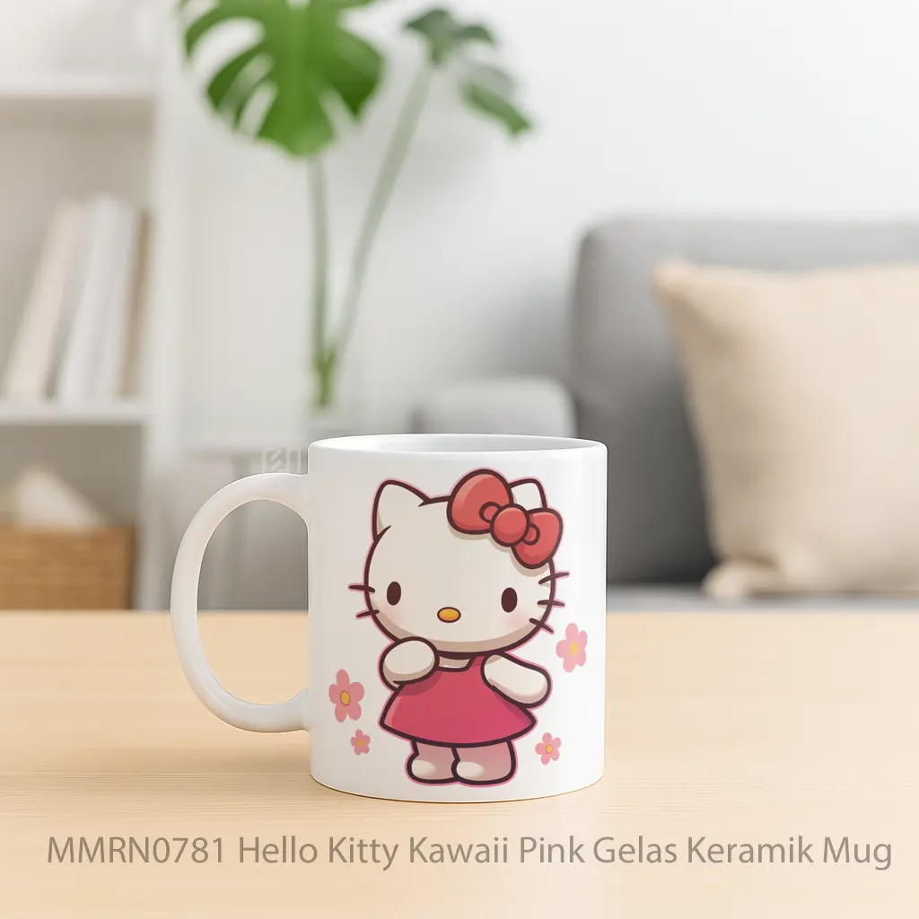 Hello Kitty Kawaii Pink Gelas Keramik Mug - Sudut 2