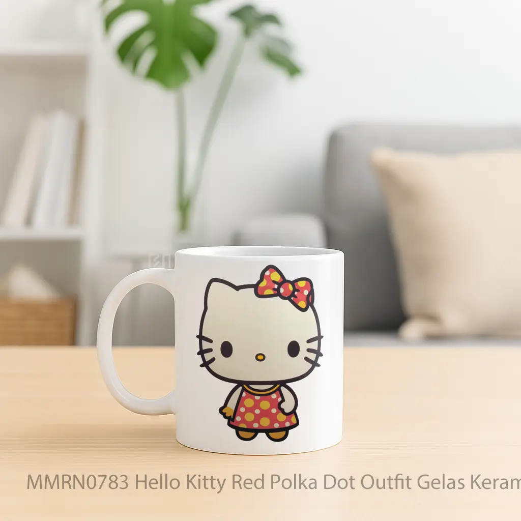 Hello Kitty Red Polka Dot Outfit Gelas Keramik Mug - Sudut 2