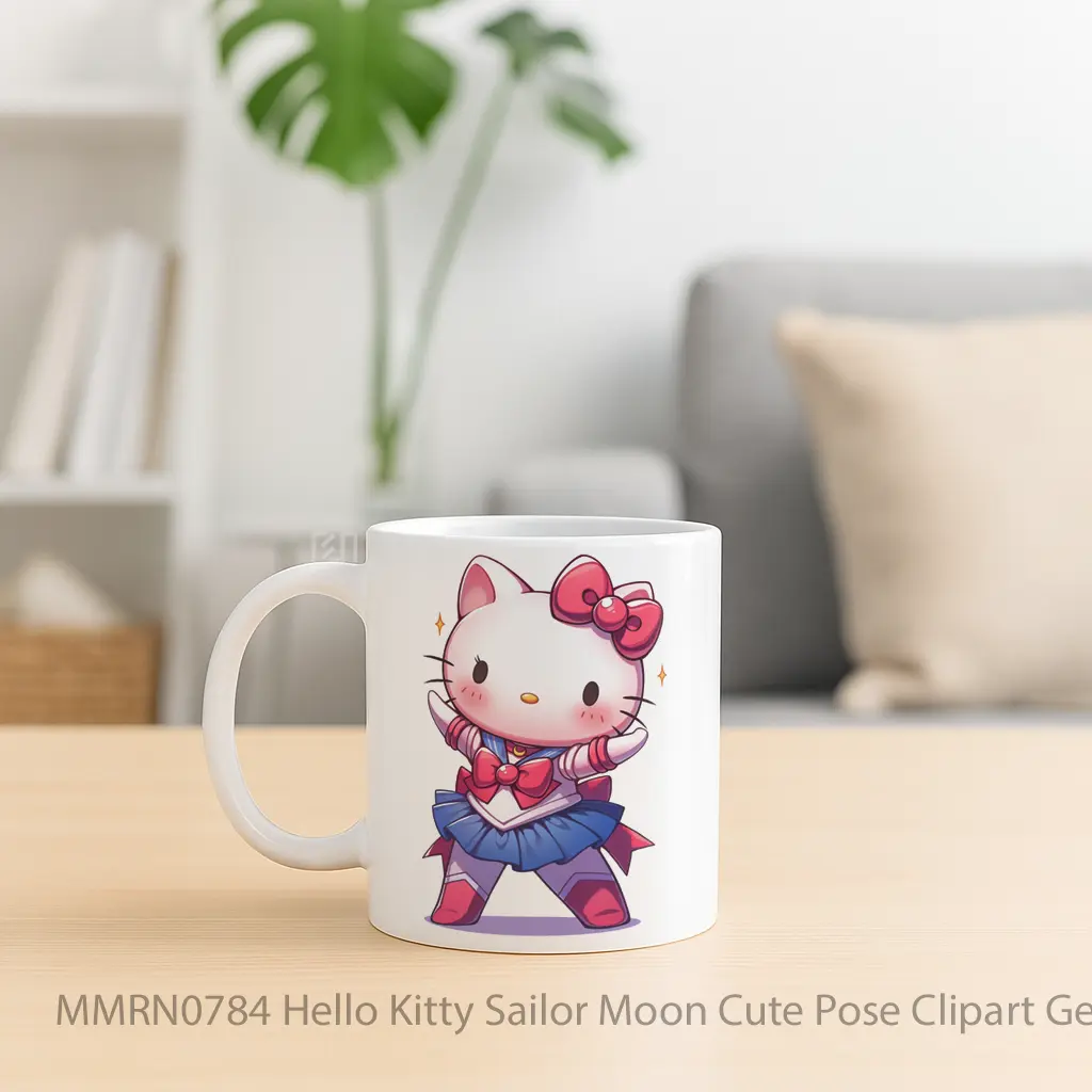 Hello Kitty Sailor Moon Cute Pose Clipart Gelas Keramik Mug - Sudut 2
