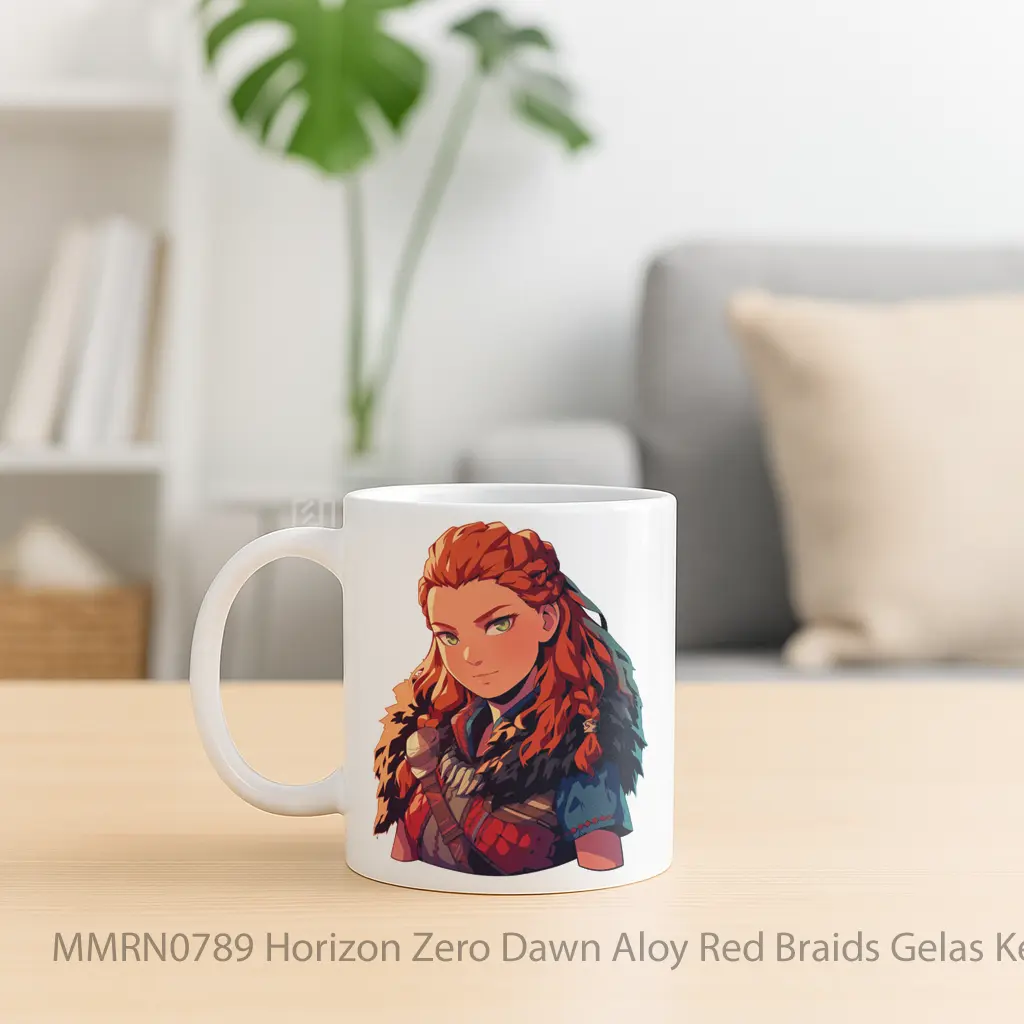 Horizon Zero Dawn Aloy Red Braids Gelas Keramik Mug - Sudut 2