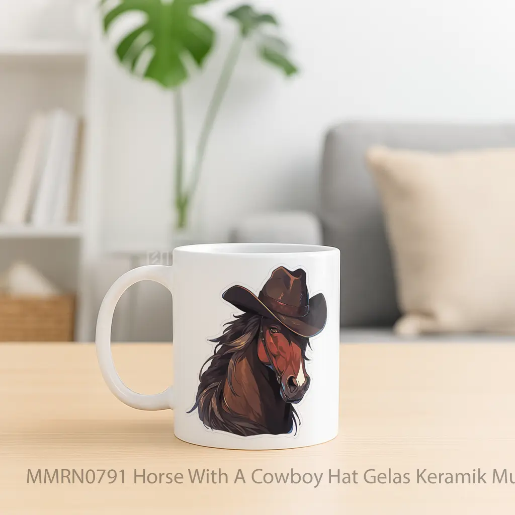 Horse With A Cowboy Hat Gelas Keramik Mug - Sudut 2