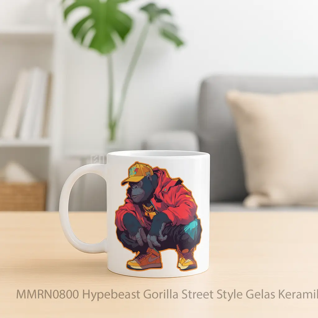 Hypebeast Gorilla Street Style Gelas Keramik Mug - Sudut 2