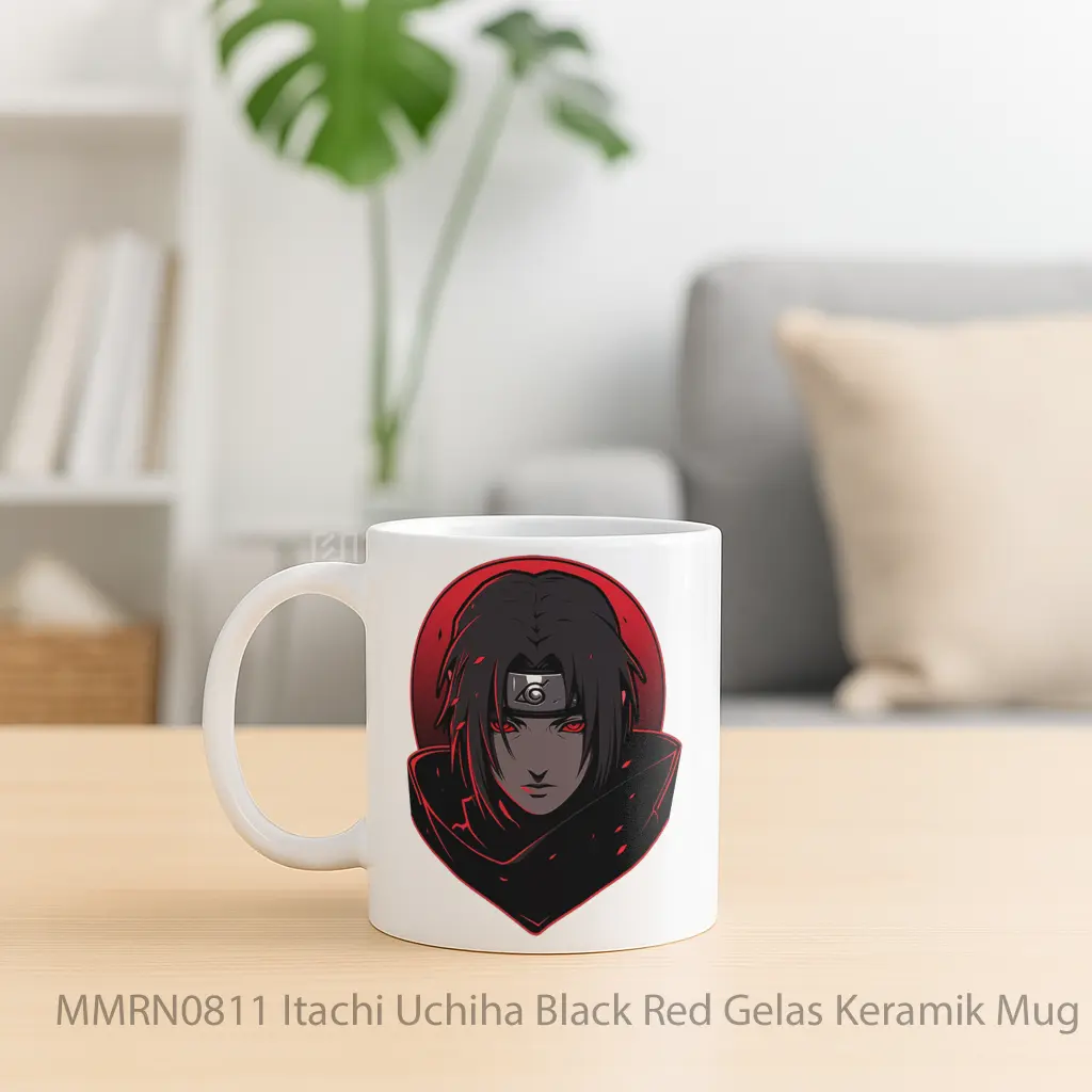 Itachi Uchiha Black Red Gelas Keramik Mug - Sudut 2