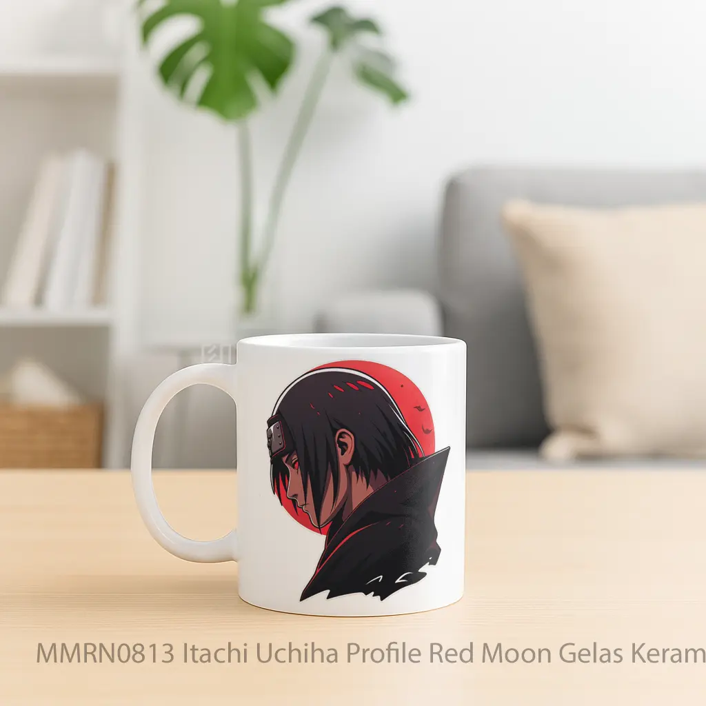 Itachi Uchiha Profile Red Moon Gelas Keramik Mug - Sudut 2