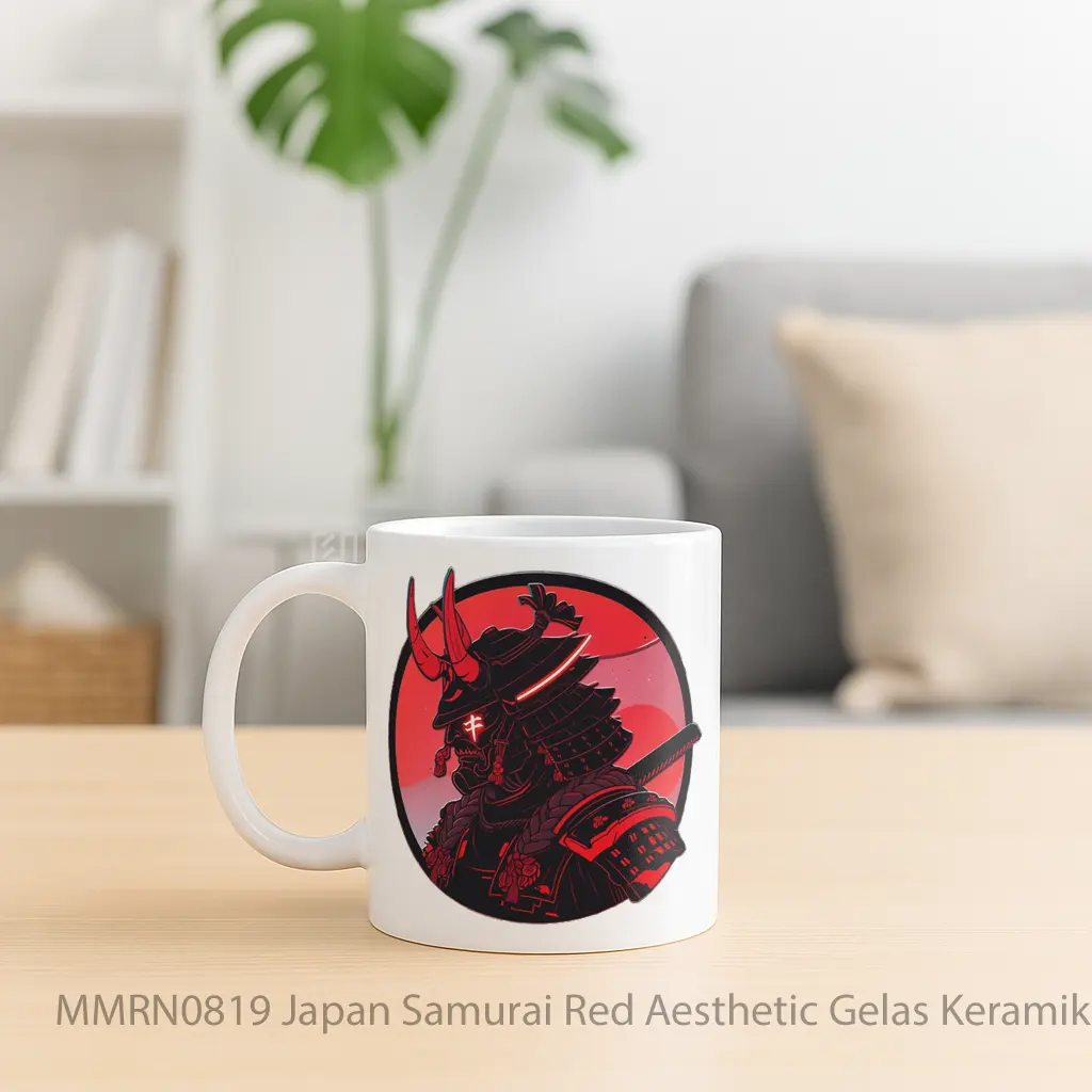 Japan Samurai Red Aesthetic Gelas Keramik Mug - Sudut 2