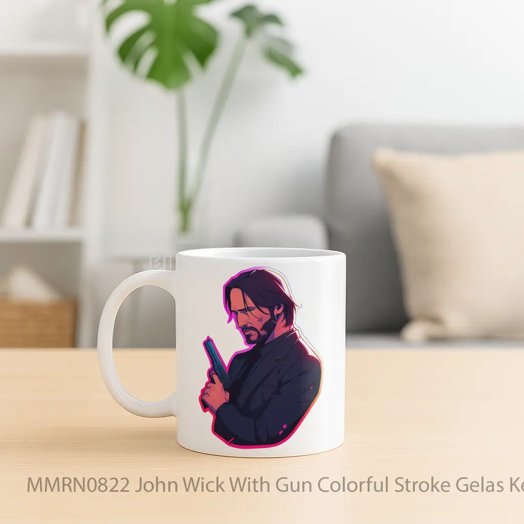 John Wick With Gun Colorful Stroke Gelas Keramik Mug - Sudut 2