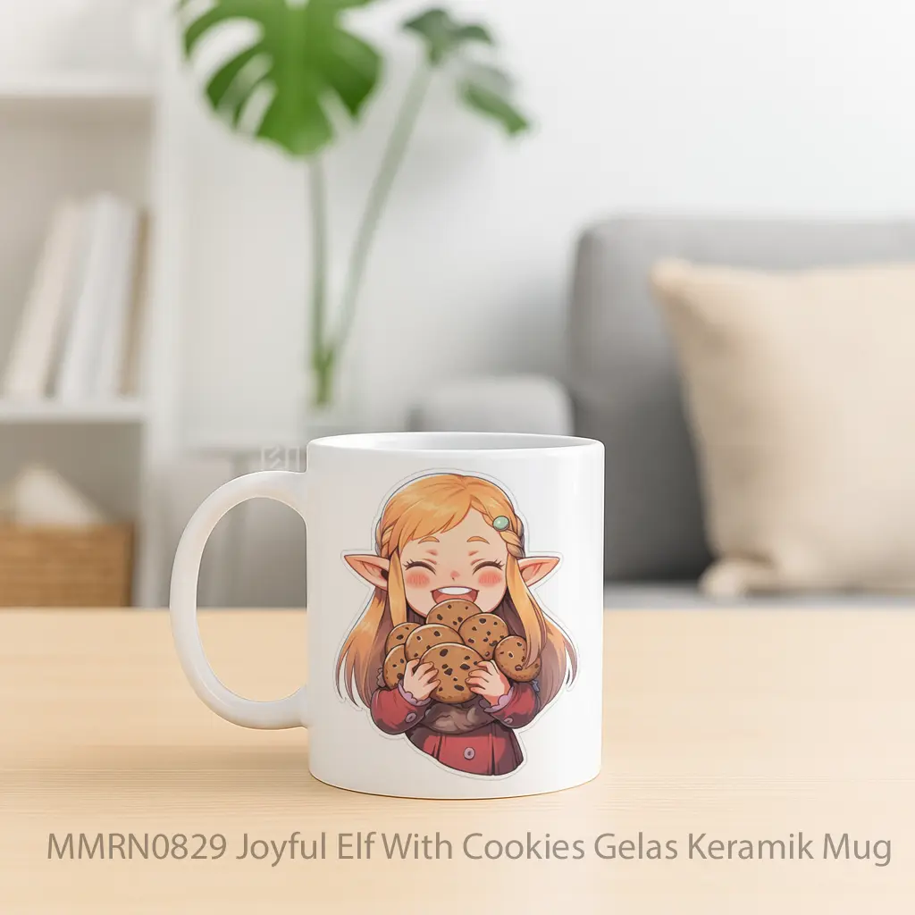 Joyful Elf With Cookies Gelas Keramik Mug - Sudut 2