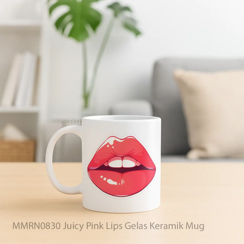 Juicy Pink Lips Gelas Keramik Mug - Sudut 2