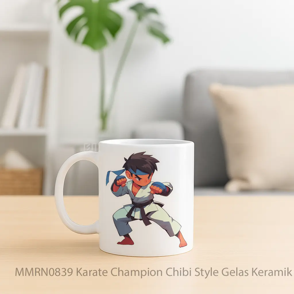 Karate Champion Chibi Style Gelas Keramik Mug - Sudut 2