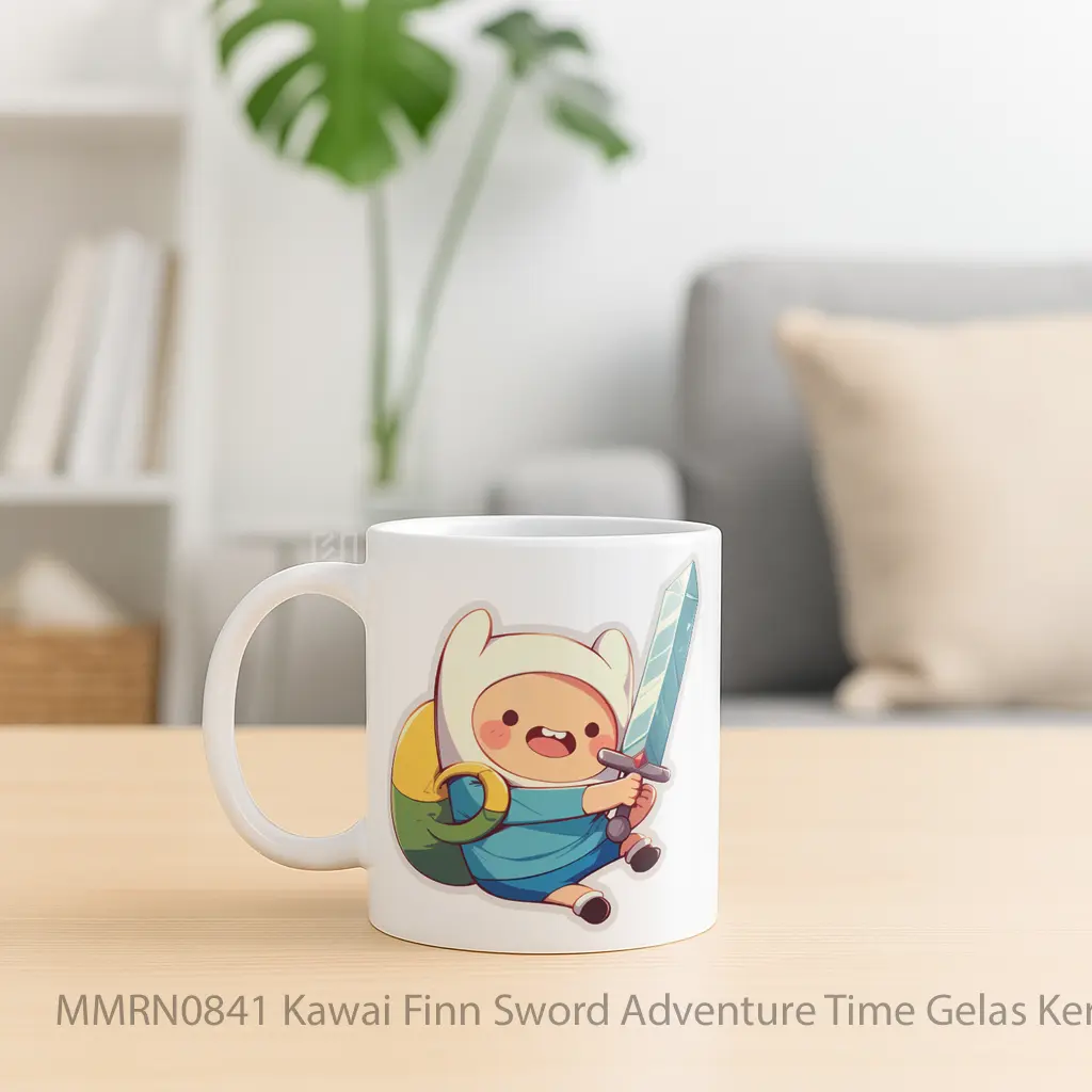 Kawai Finn Sword Adventure Time Gelas Keramik Mug - Sudut 2