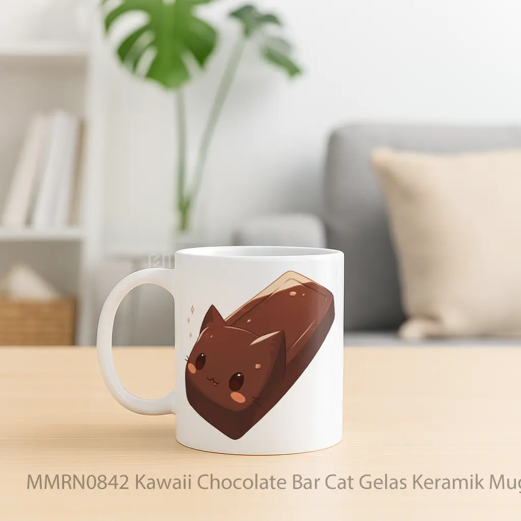 Kawaii Chocolate Bar Cat Gelas Keramik Mug - Sudut 2