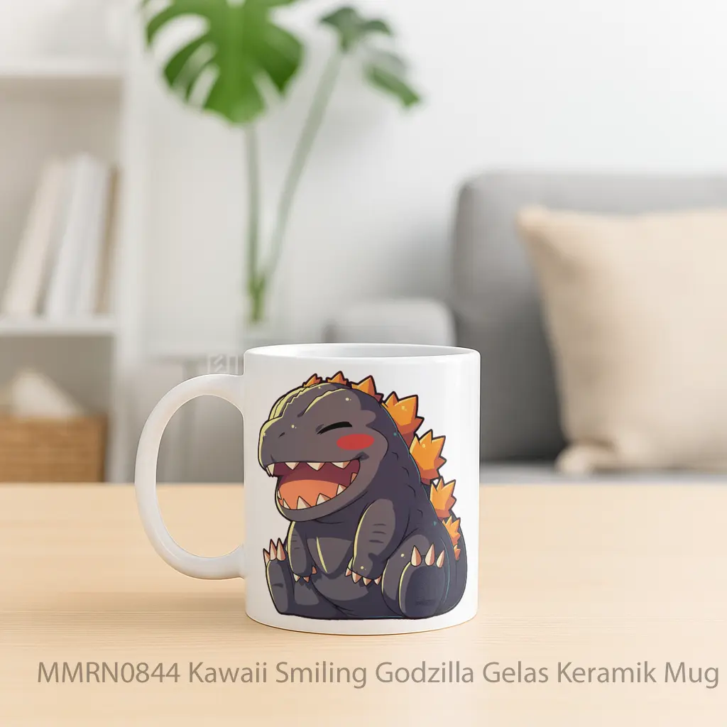 Kawaii Smiling Godzilla Gelas Keramik Mug - Sudut 2